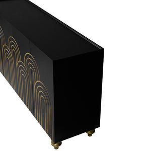 Modern Fluted Sideboard Buffet With Storage, Curve Element, 4 Doors With Adjustable Shelves