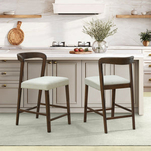 Solid Rubber Wood Counter Stools (Walnut + Beige) Set of 2
