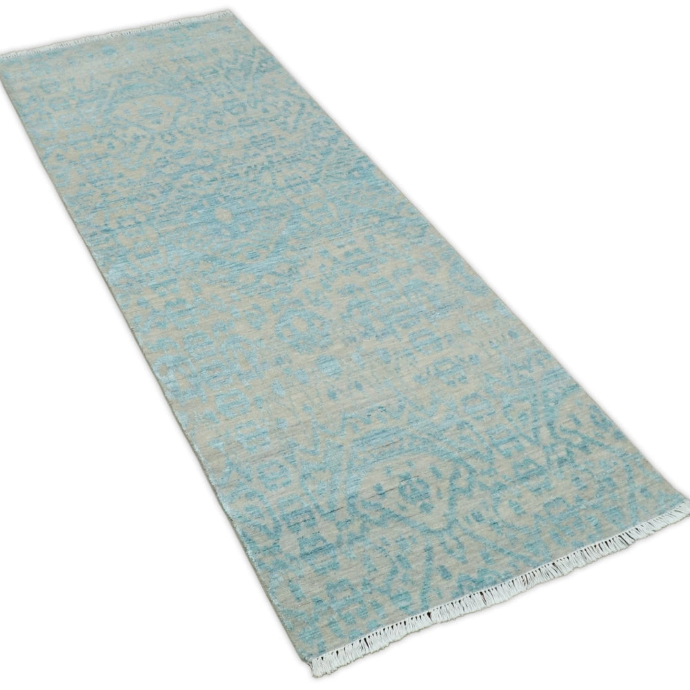3x8 Fine Hand Knotted Camel and Blue Traditional Persian Style Antique Wool and Silk Rug