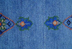 2.6x8 Hand Knotted Traditional Blue And Rust Wool Rug