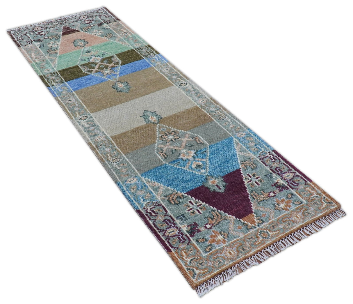 2.6x8 Hand Knotted Transitional Design Multicolor Wool Rug