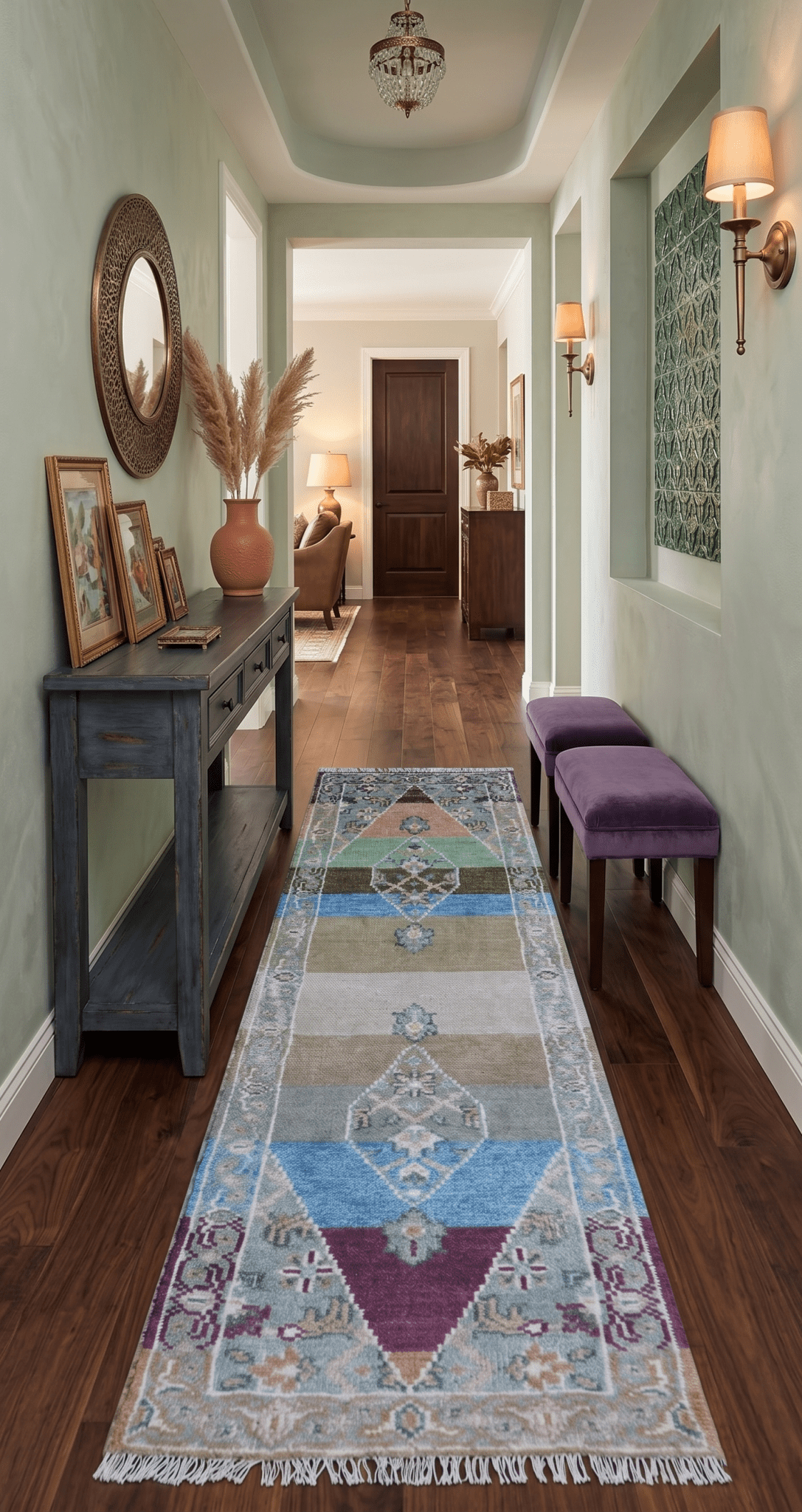 2.6x8 Hand Knotted Transitional Design Multicolor Wool Rug