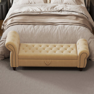 64.5' Velvet Upholstered Bed Bench with Storage and Tufted Nails