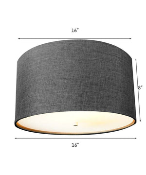 16"W Moderne Flush Mount Conversion Kit  Granite Gray Burlap Hardback Drum Lampshade
