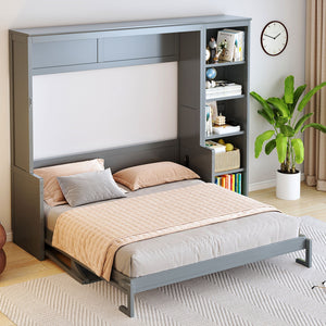 Murphy Bed with Desk and Bookshelf - Solid Pine, Full & Queen Sizes
