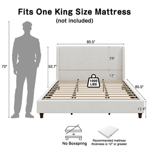 52.7" Tall Wingback Upholstered King Size Platform Bed Frame