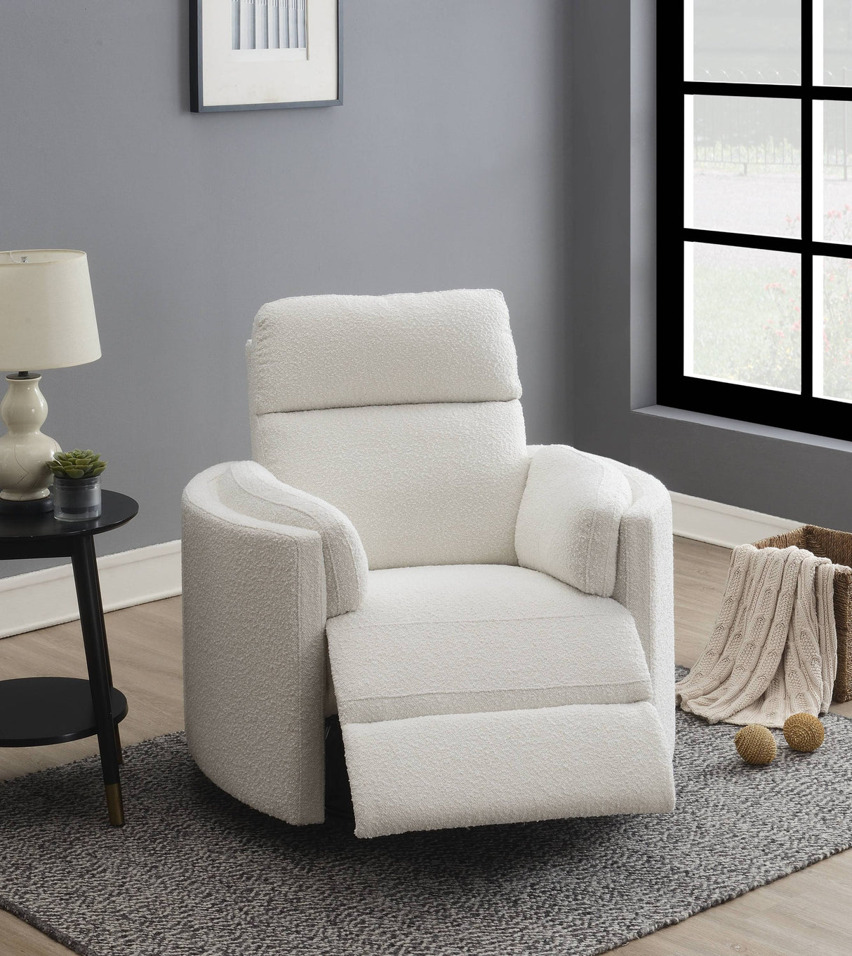 Sagen Beige Boucle Glider Recliner with Swivel