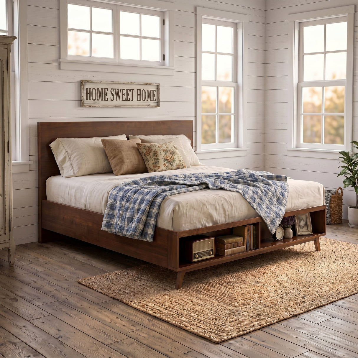 Walnut King Size Platform Bed Frame