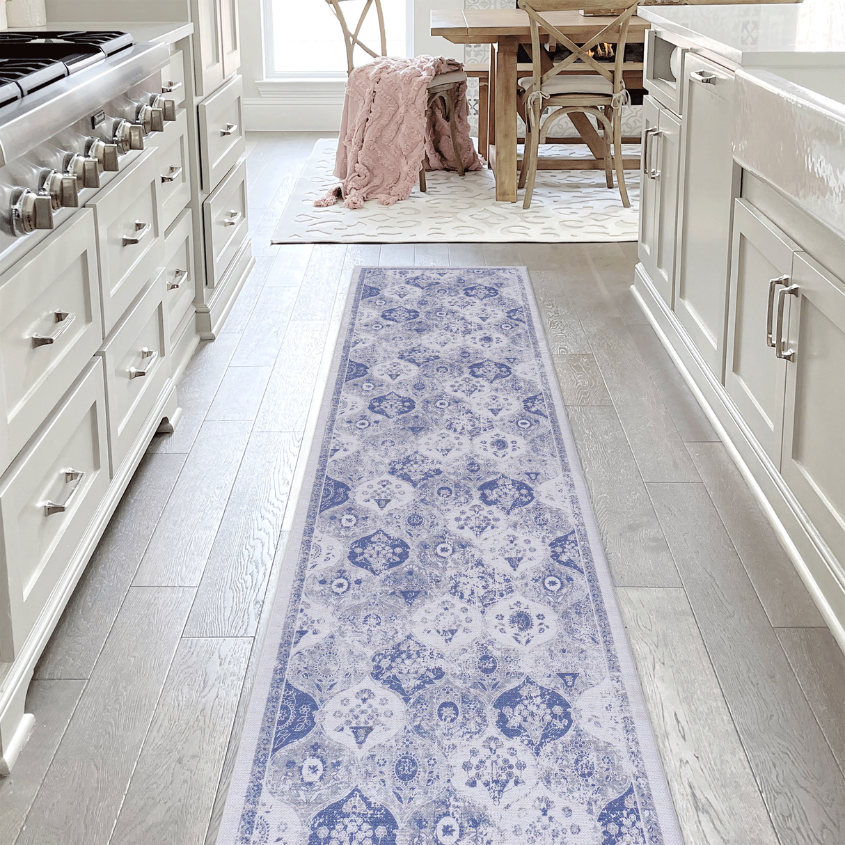 Blue area rug, washable rug, low-pile, non-slip, non-shedding, foldable, kid & pet friendly - area rugs for living room, bedroom, kitchen, dining room rug - perfect gifts, (blue, 2'6'' x 10')