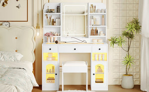 43.2" Vanity Desk with LED Mirror and Lights