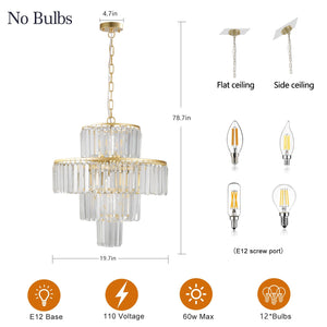 20' Modern Crystal Chandelier with Gold Finish, 4-Tier Design for Dining Room or Living Room, Elegant Crystal Pendant Light Fixture (Bulb Not Included)