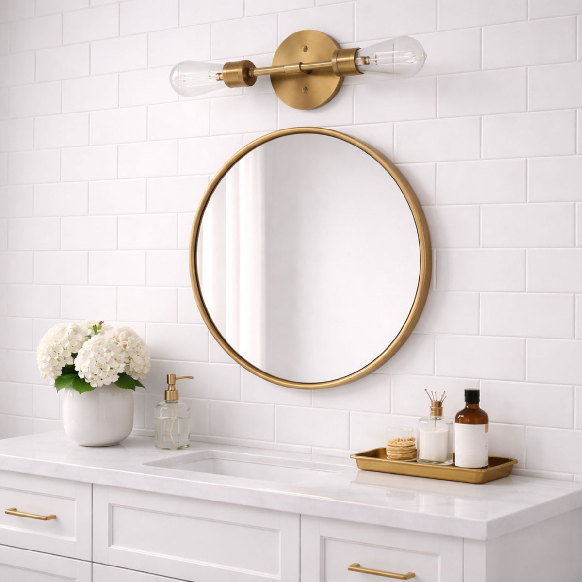 Reverie - Double Lights Bathroom Wall Sconce Over Mirror - Clear / Gold