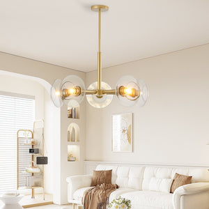 26" Modern Gold 5-Light Sputnik Chandelier with Clear Glass Shades