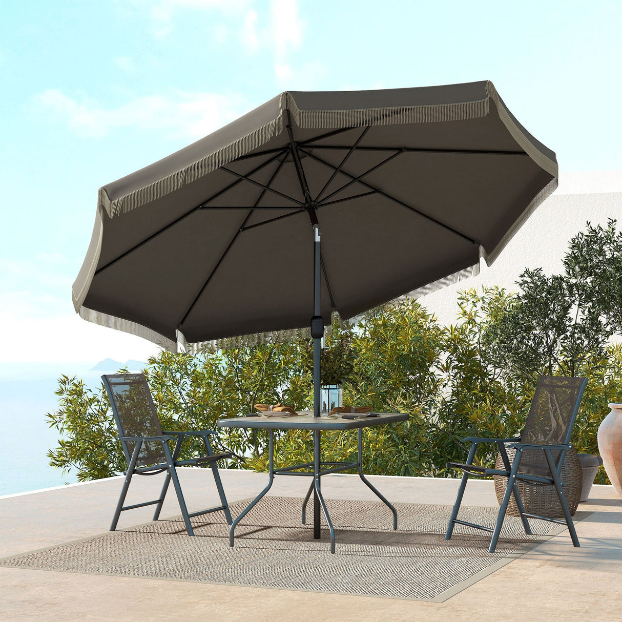 Outsunny 9ft Patio Umbrella with Push Button Tilt and Crank