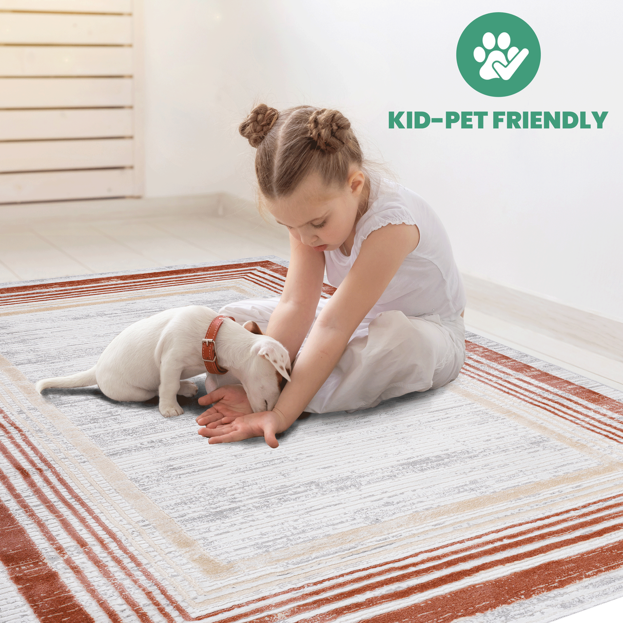 NAAR MARFI Collection Bordered Non-Shedding and Stain Resistant Area Rug