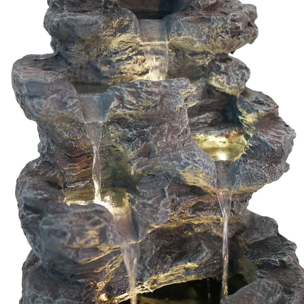 Tall Slim Faux-Stone Fountain with LED Lights, 5-Tiered Cascading Water Feature