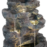 Tall Slim Faux-Stone Fountain with LED Lights, 5-Tiered Cascading Water Feature