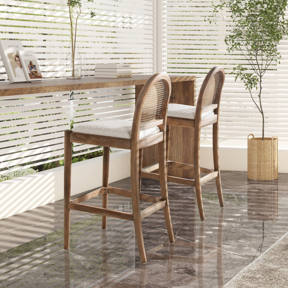 Panama - Curved Back Cane Bar Stool (Set of 2)