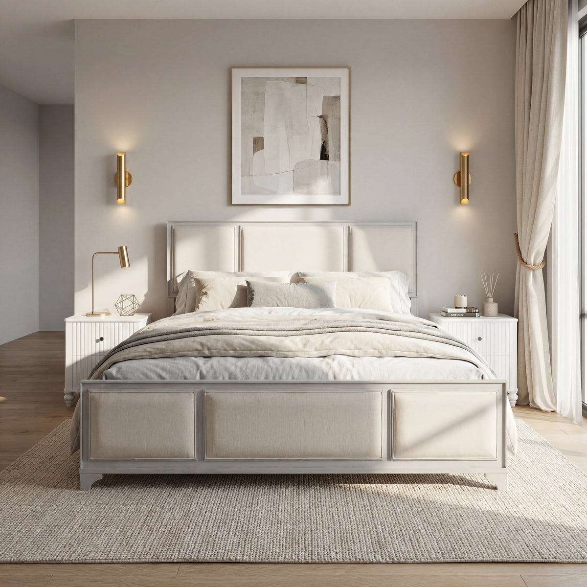 King Size Bed Frame with Upholstered Headboard