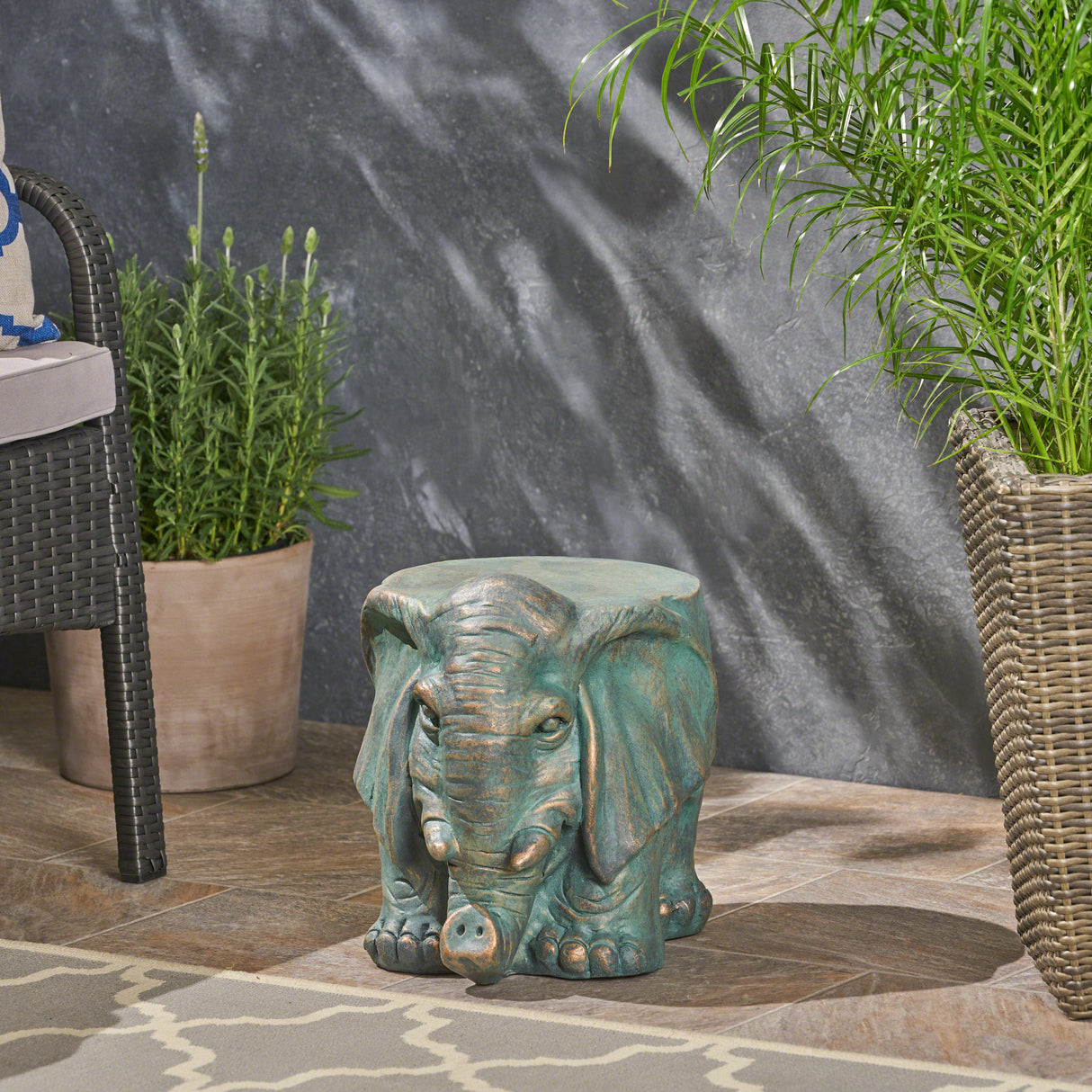 Elephant Garden Stool with Copper Patina Finish