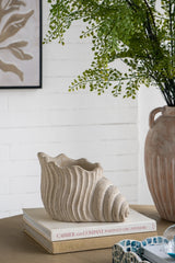 11.5x7x7'-Sand-and-Cement-Nautilus-Shell-Planter-with-Textured-Beige-Finish-Planters