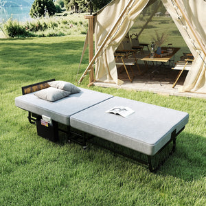 78"×31" Folding Bed with Headboard & USB Charging Station