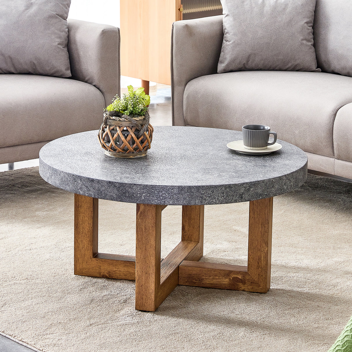 Modern Gray Texture MDF Round Coffee Table - 31.4' Diameter