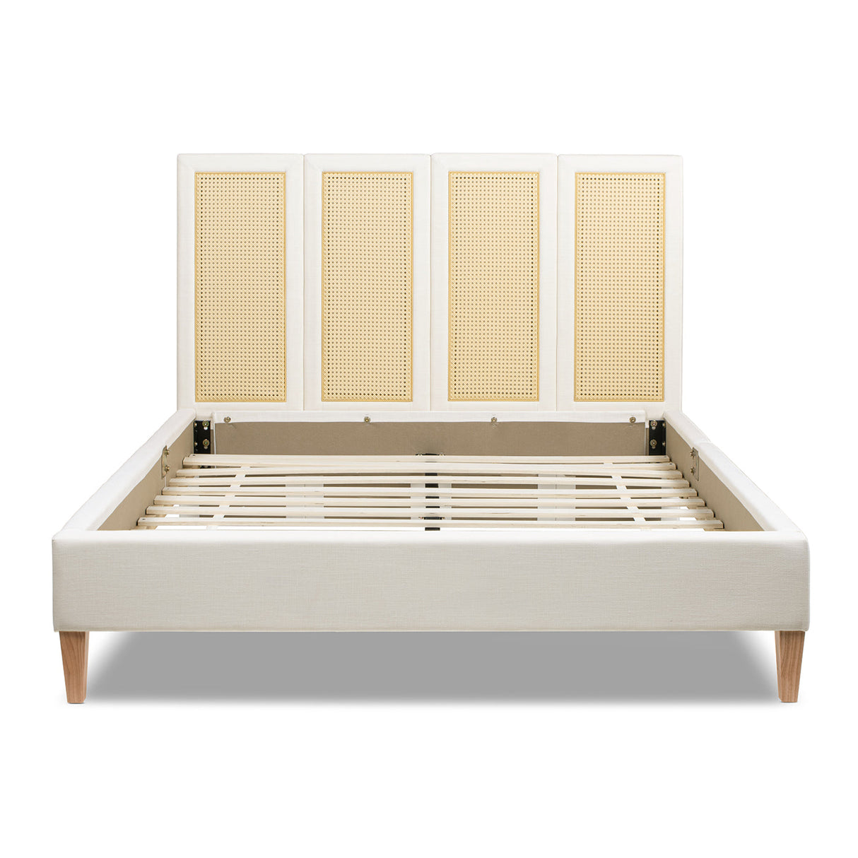 Toscana Queen Upholstered Cane Back Platform Bed