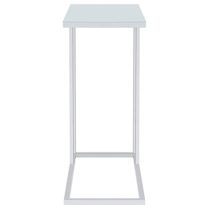 Stella White Glass Top C-Shaped Sofa Side Table Chrome