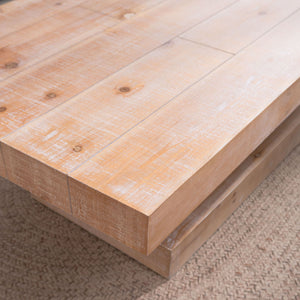 Modern Rustic Coffee Table, Rectangular Center Table For Living Room - Natural Wood Wash / Rustic