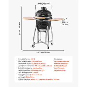 Charcoal Smoker and Grill, 18" Kamado