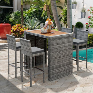 GO 5-Pieces Outdoor Patio Wicker Bar Set