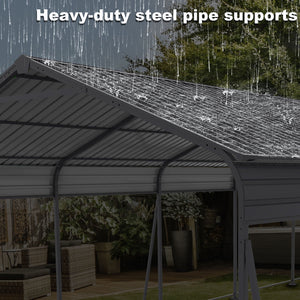 Metal Carport 13 X 26.5 Ft Heavy Duty With Galvanized Steel Roof Metal Garage Canopy With Galvanized Steel Roof & Frame Car Tent Outdoor Storage Shed For Car Boats And Truck - Gray