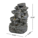 Concrete Rock Waterfall Fountain With LED Lights, Outdoor Garden Decor