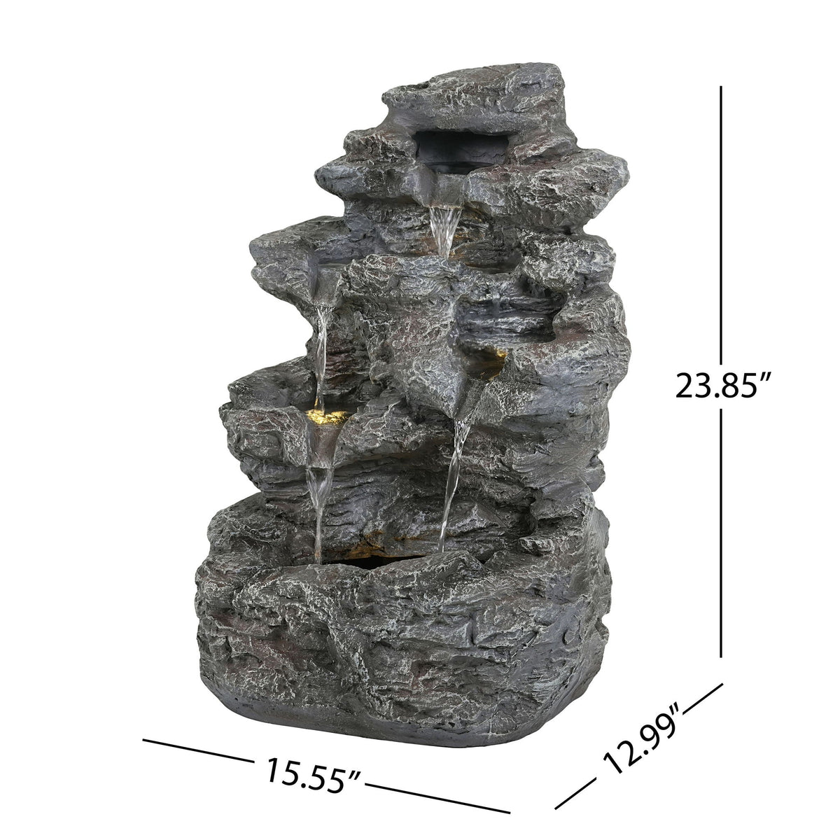 Concrete Rock Waterfall Fountain with LED Lights - Dark Gray