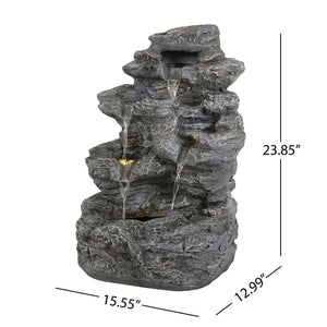 Concrete Rock Waterfall Fountain with LED Lights - Dark Gray