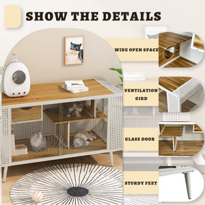 55.12' Spacious Cat House with Tempered Glass (White)