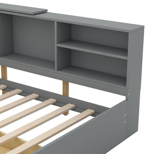 Platform Bed With Storage Headboard, Shelves And 2 Drawers