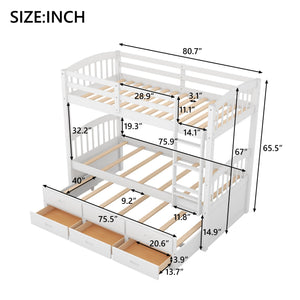 Bunk Bed With Trundle And Drawers, Arched Headboard And Footboard