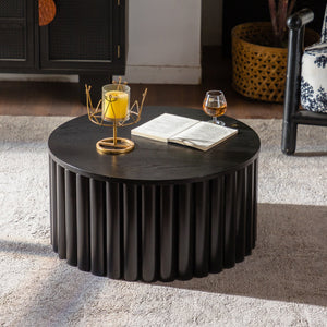 Round Coffee Table With Lift Handcrafted Relief