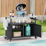 K&K 54.5' Outdoor Kitchen Island with Stainless Steel Tabletop and Storage