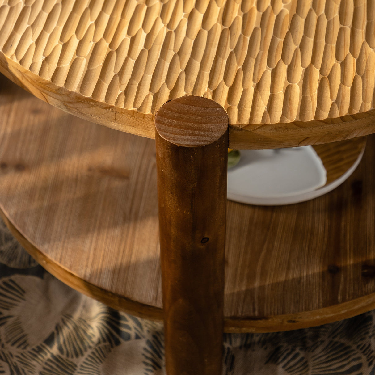 Round Coffee Table with Solid Wood for Living Room