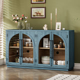 4-Door Large Storage Sideboard Buffet Cabinet with Glass Doors (Navy)