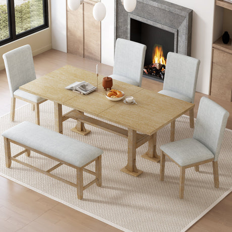 Artisinal 6-Piece Extendable Solid Wood Dining Set with Bench Seating