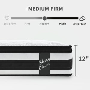 12 Inch King Size Hybrid Mattress with 7-Zoned Memory Foam and Pocket Springs