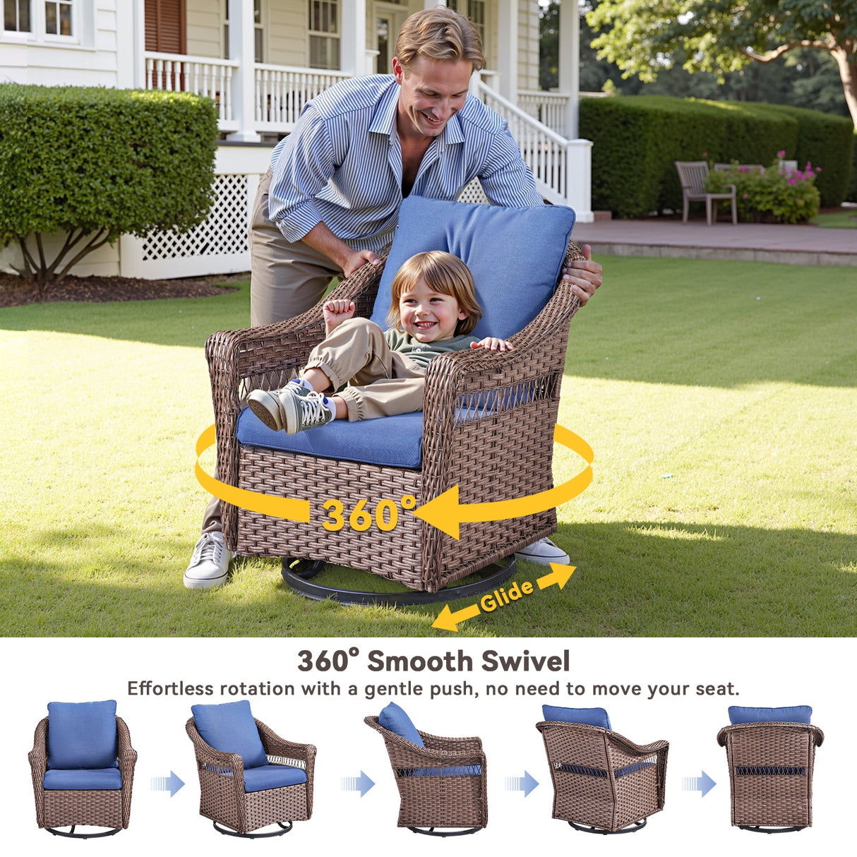 Outdoor Swivel Rocking Wicker Chairs Set of 2