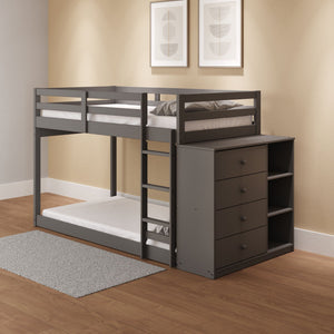 Gaston - Bunk Bed Twin Over Twin With 4 Drawers & 3 Compartments - Gray