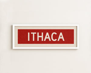 Framed Ithaca Red and White Bus Scroll