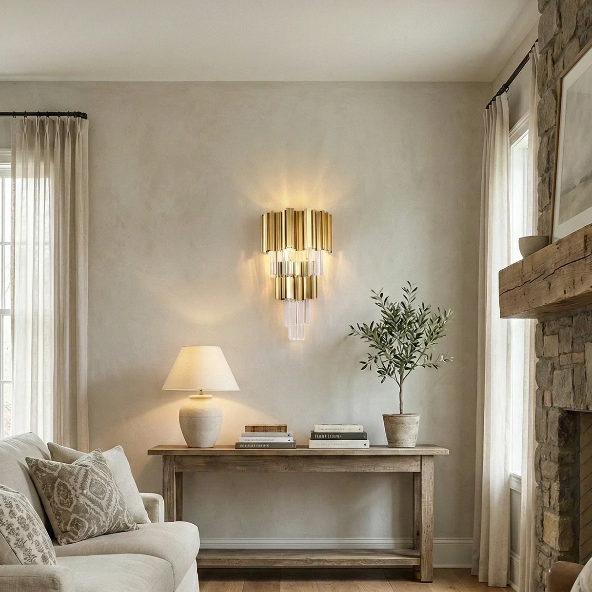 Art Deco Crystal Wall Sconce Gold Chrome – Empire Style E12 Dimmable Wall Light