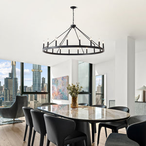 53.15 Inch Matte Black Wagon Wheel Chandelier with 18 Lights